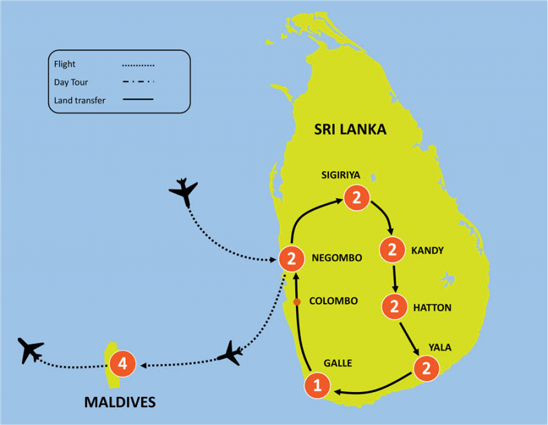 tourhub | Tweet World Travel | Ultimate Sri Lanka & Maldives Luxury Tour | Tour Map