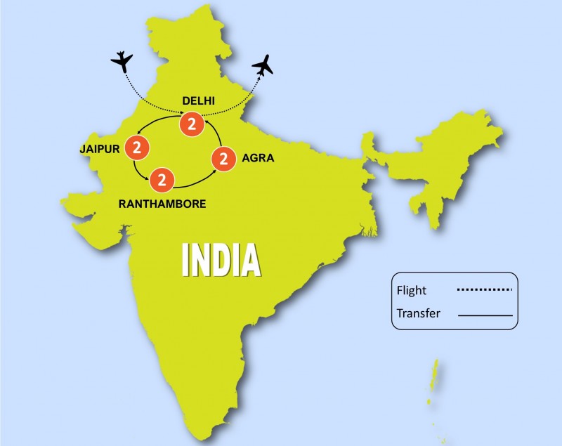 tourhub | Tweet World Travel | Golden Triangle Tour With Ranthambhore | Tour Map