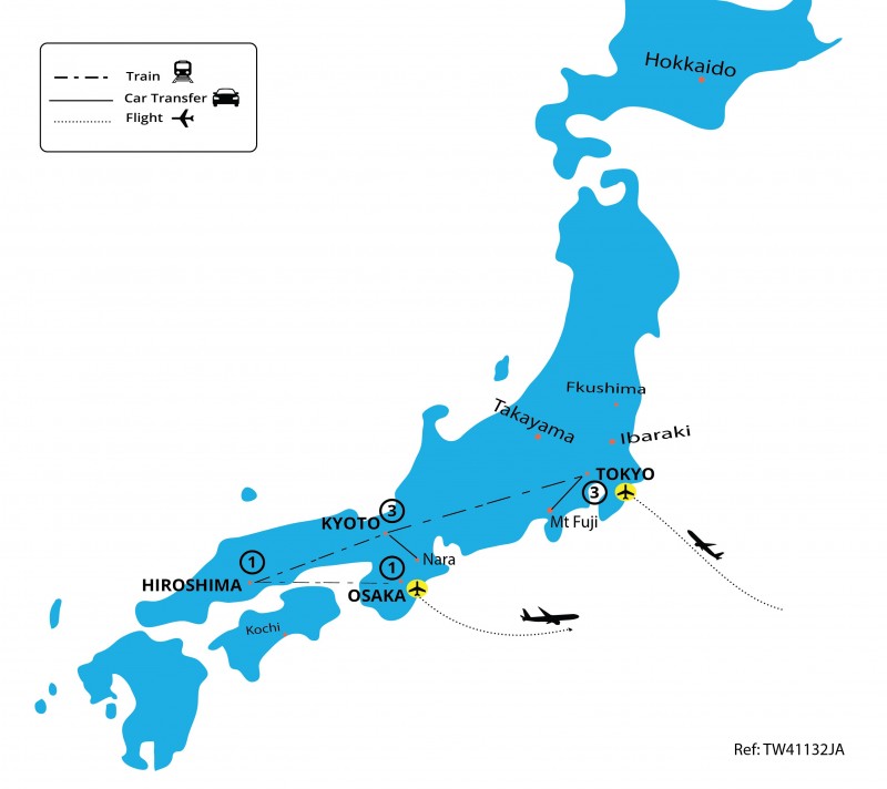 tourhub | Tweet World Travel | Japan Golden Route Tour With Hiroshima | Tour Map