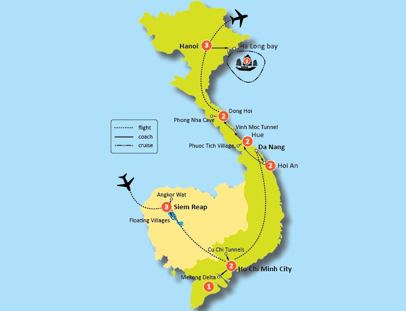 tourhub | Tweet World Travel | Vietnam And Cambodia Tour: Indochina Discovery | Tour Map