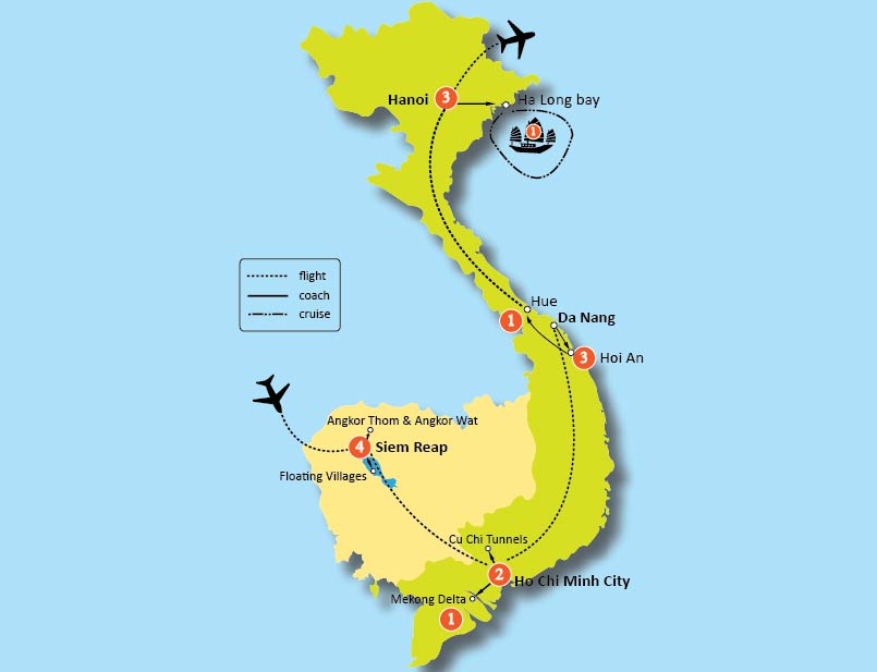 tourhub | Tweet World Travel | Vietnam And Cambodia Tour: 16-Day Discovery | Tour Map