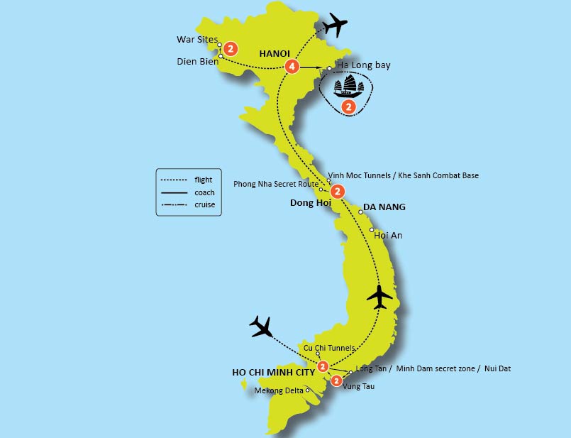 tourhub | Tweet World Travel | 15-Day Vietnam Battlefield Tour | Tour Map