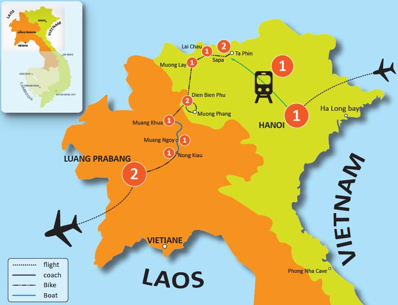 tourhub | Tweet World Travel | 14-Day Laos & Vietnam Bike Tour | Tour Map